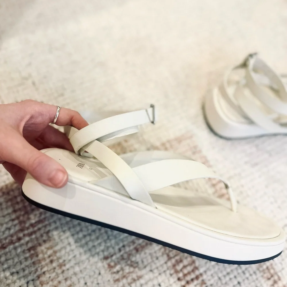 Zara White Strappy Ankle-Wrap Platform Sandals - Picture 3 of 6